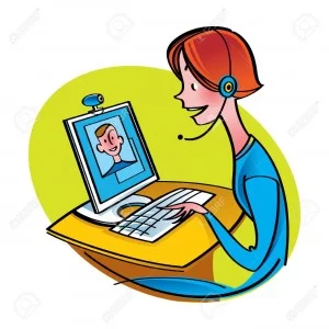 11852398-Internet-Chat-Communication-computer-web-camera-talk-online-boy-girl-Stock-Vector